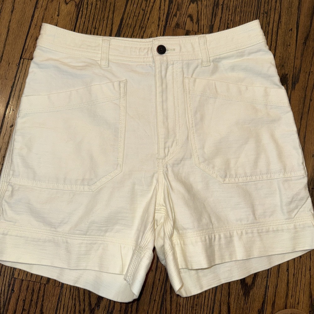 Patagonia Women Sz 6 Off White High Rise Zip Stretch Pockets Texture Shorts 5"
